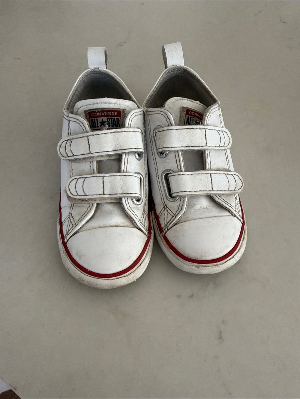 Converse Kids White Velcro Sneakers with Red Trim